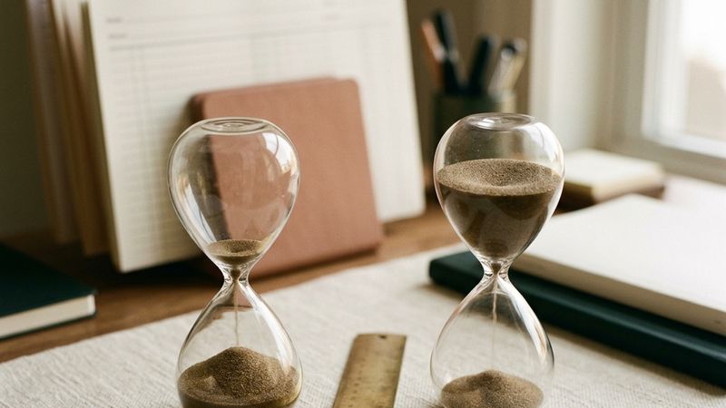 Two hourglasses with different amounts of sand, standing for two separate deadlines.