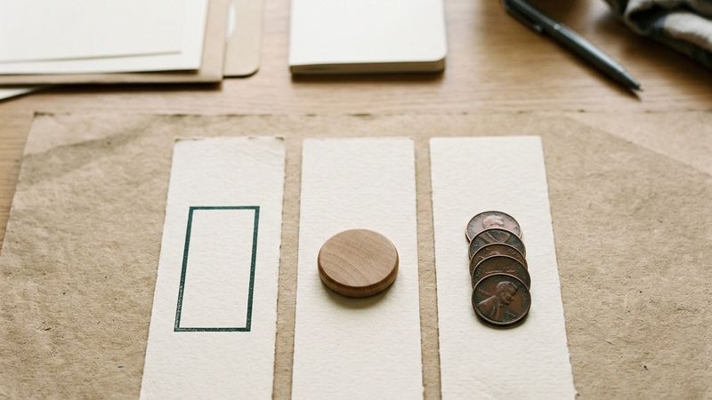 Three paper strips showing an empty box, a single disc and a small stack of counters.