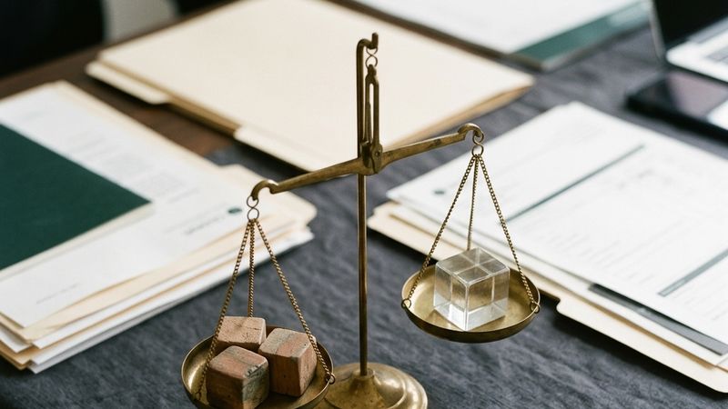 A balance scale weighing three wooden blocks against one glass block.