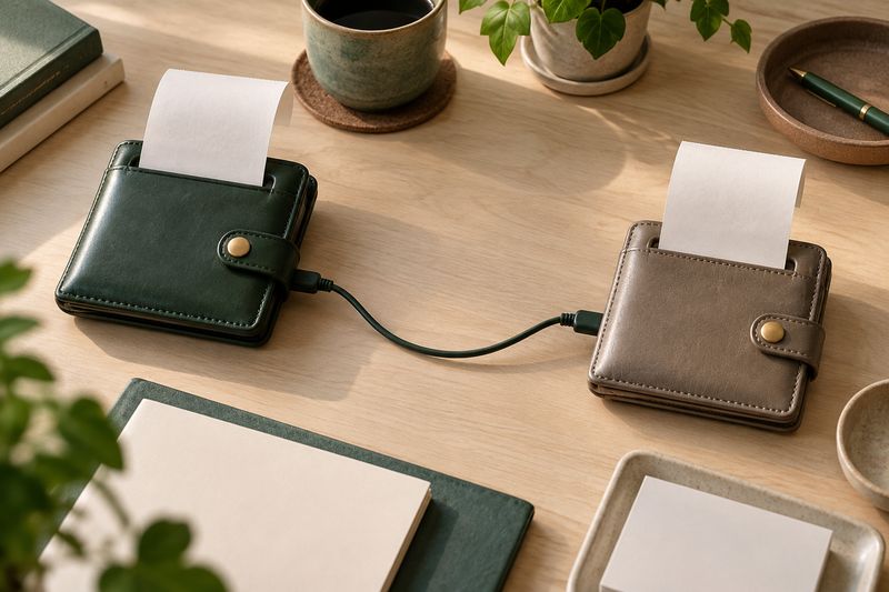 Connected wallet objects between purchase and sale receipts.