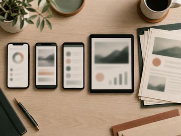 Phones and a tablet in a row beside printed statements.