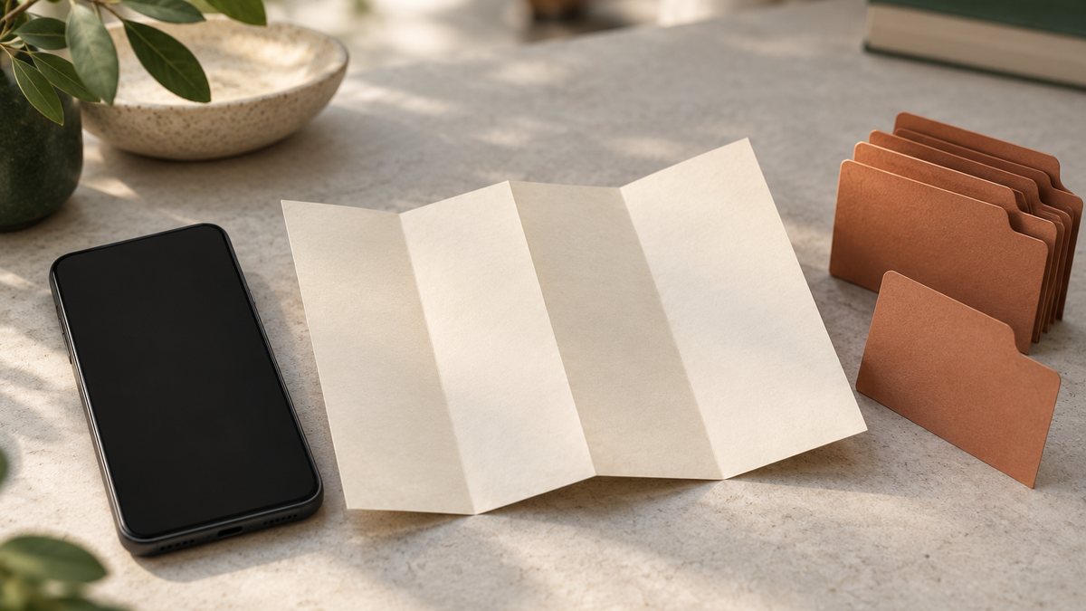A blank phone and divided paper map illustrating regional account access.