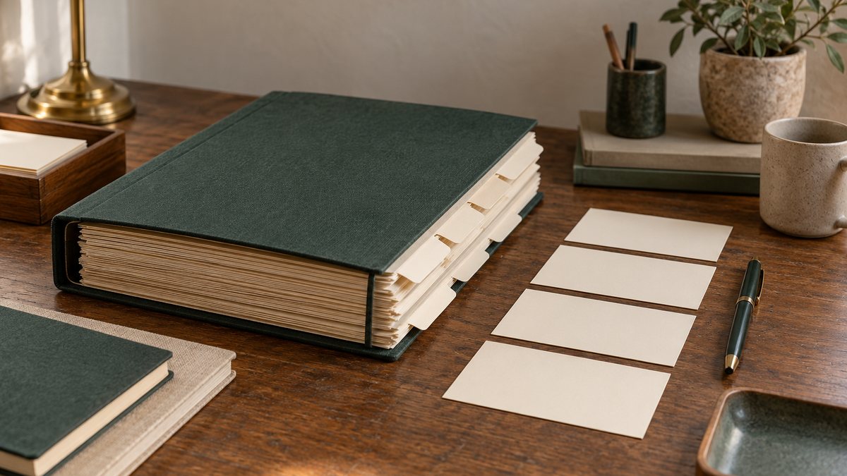 A historical case folder beside separate blank timeline cards.