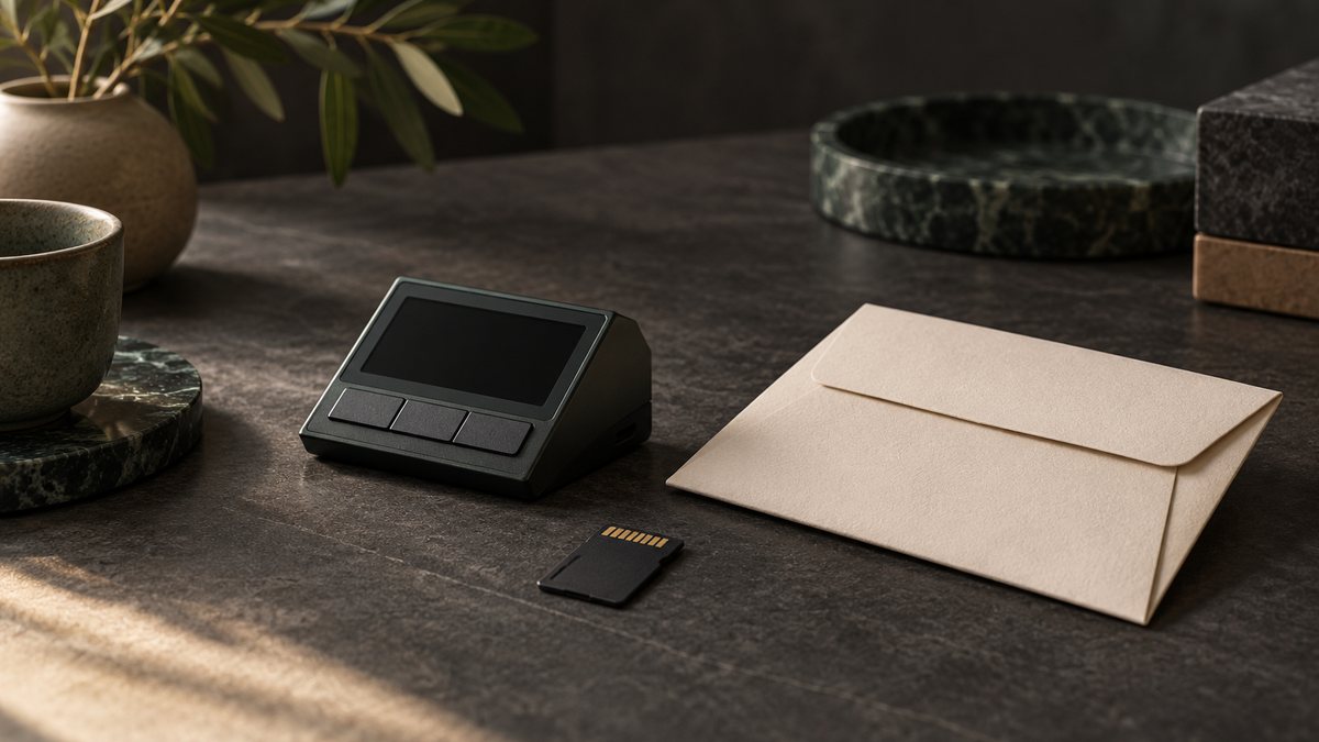 A generic signing device, memory card and closed backup envelope.
