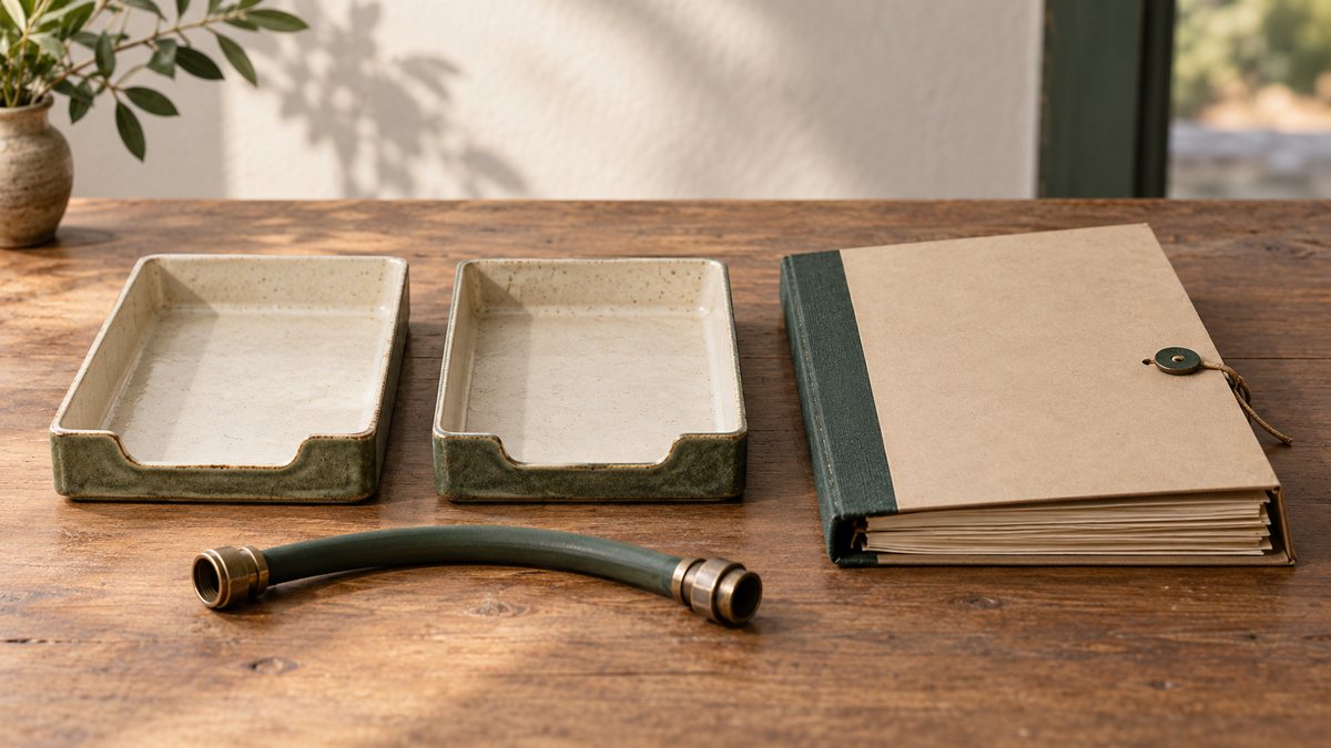 Empty exchange trays and a disconnected tube beside a records folder.