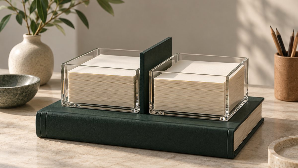 Paired glass blocks and a divided account binder illustrating custody choices.