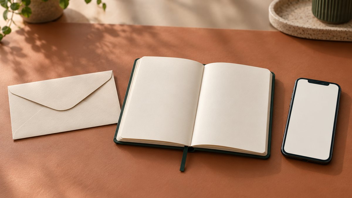 Banking records, an investment ledger and a phone in separate positions.